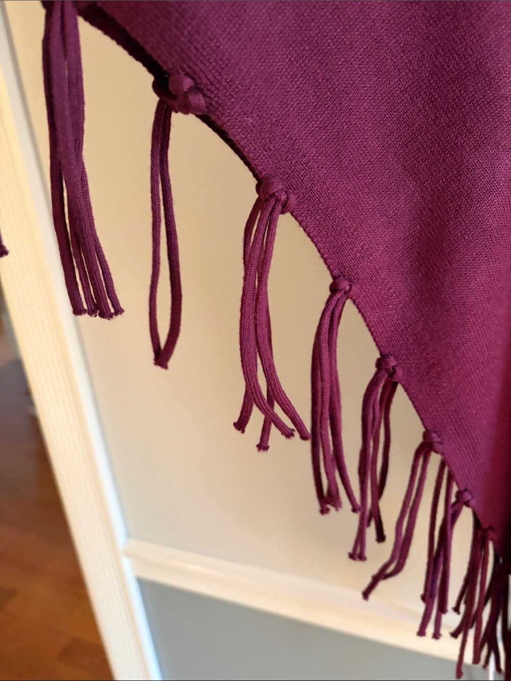 Chico's Lace-Up Fringe Poncho - Wine/Burgundy - Picture 3 of 4
